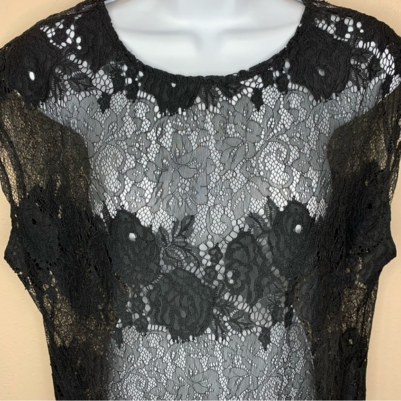Black Lace Short Sleeve Blouse Stretch Small Goth Glam Modern Movement - Picture 3 of 8